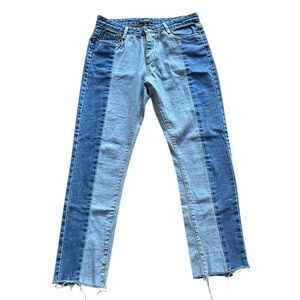 Forever 21 Two Tone Patchwork Straight Leg Jeans - Size L